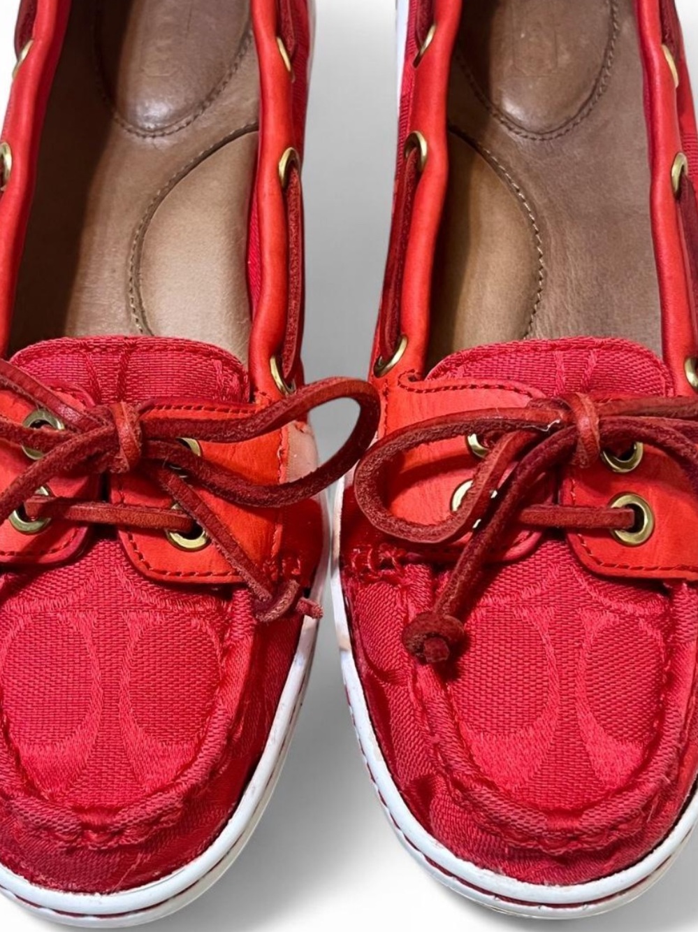 Coach Rainey Signature Red Loafers New England Coastal Boat Shoes Preppy